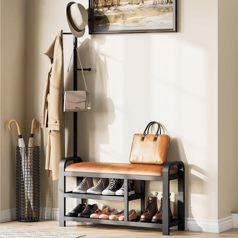 Shoe Bench,Hall Tree, Coat Rack with Bench, Freestanding Coat Rack with Shoe Storage for Entryway, Hallway