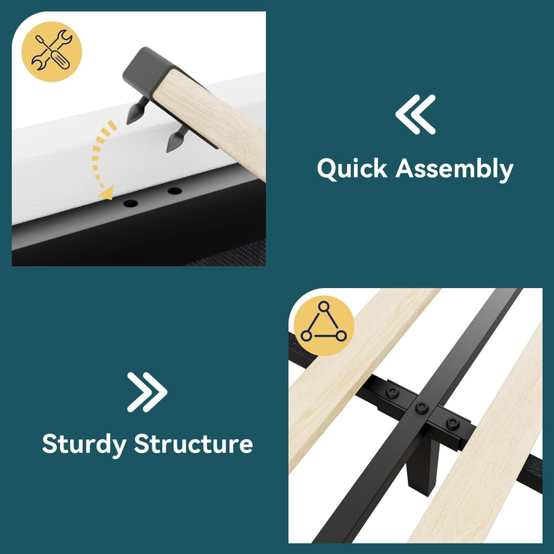 Upholstered Bed Frame with 3 Drawers Storage and and Headboard with USB Ports, No Box Spring Needed