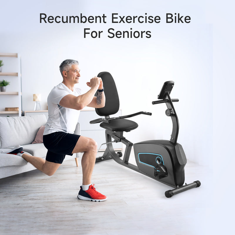 Recumbent Exercise Bike Home Stationary Bike with 8 Level Adjustable Resistance magnetic, Heart Rate Handle, Large Cushion Seat, Free from Joint Pain, Physical Therapy Bike