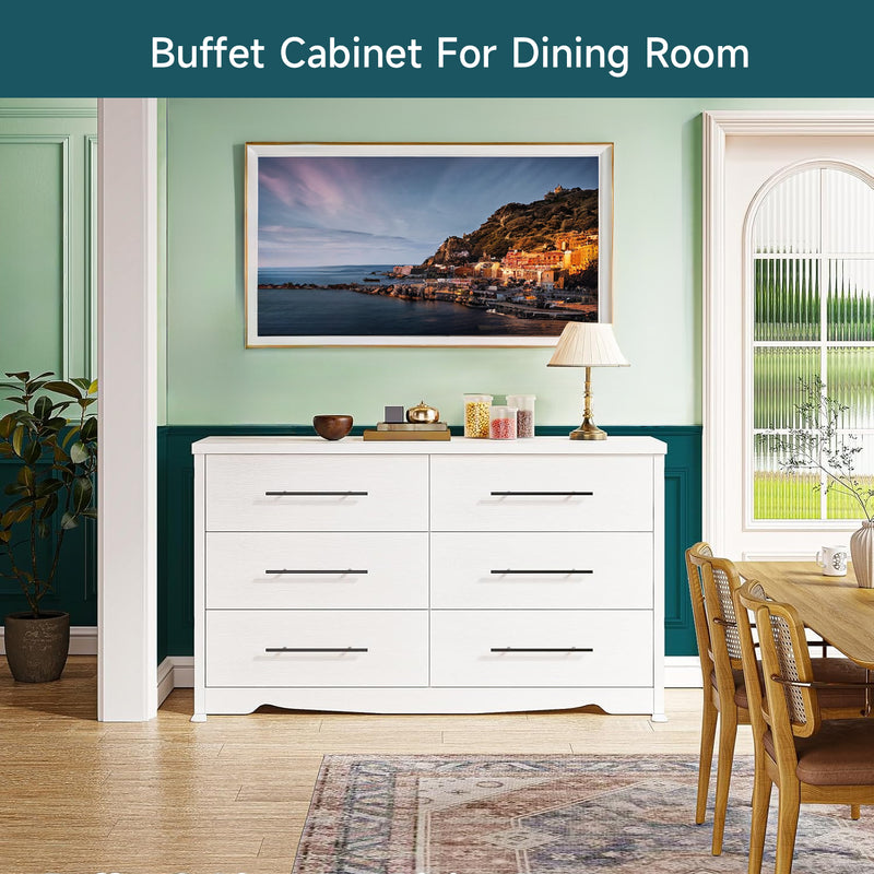 55" Dressers with 6 Drawer Dresser Chests of Drawers with Metal Handles, Black