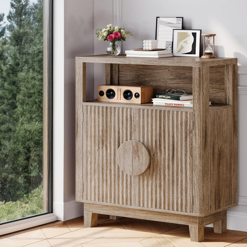 Storage Cabinet, Farmhouse Cabinet Sideboard with Adjustable Shelves and Doors, Small Alcove Coffee Bar with Open Compartments