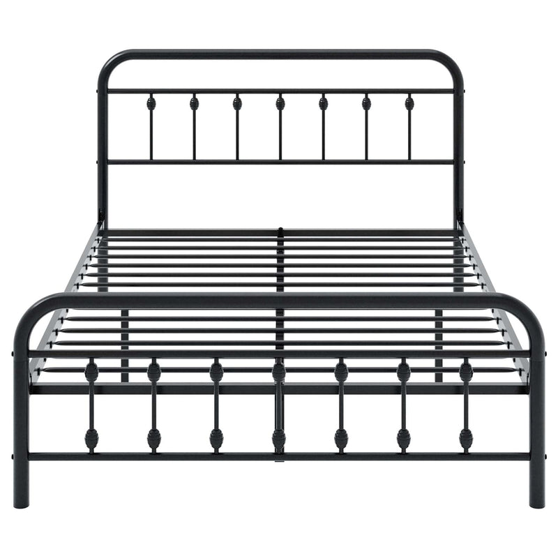 Metal Platform Bed Frame with Victorian Style Iron-Art Headboard Mattress Foundation Under Bed Storage