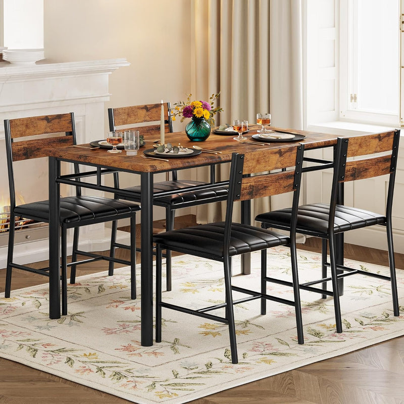 Dining Table Set for 4, Wood Kitchen Table with Upholstered Chairs,Space-Saving Kitchen Table Set Compact Dining Set