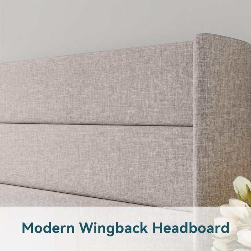 Lift Up Storage Bed Frame Hydraulic Storage with Modern Wingback Headboard, No Box Spring Required