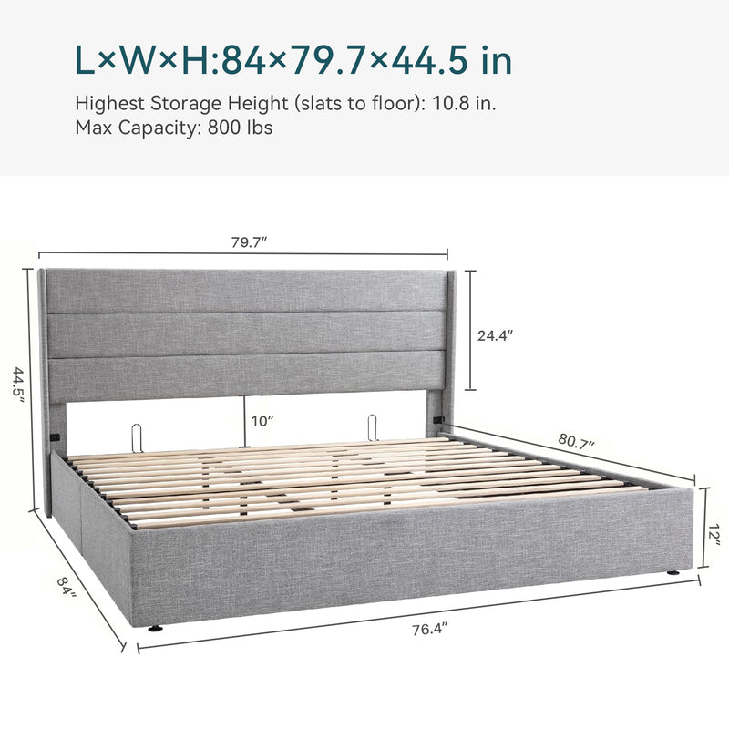 Lift Up Storage Bed Frame Hydraulic Storage with Modern Wingback Headboard, No Box Spring Required