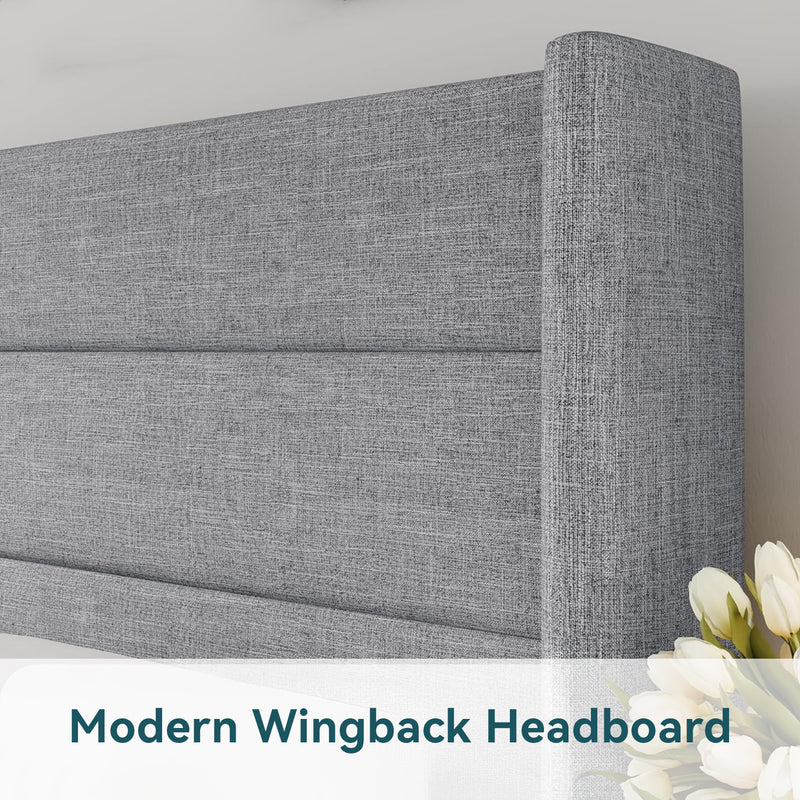 Lift Up Storage Bed Frame Hydraulic Storage with Modern Wingback Headboard, No Box Spring Required