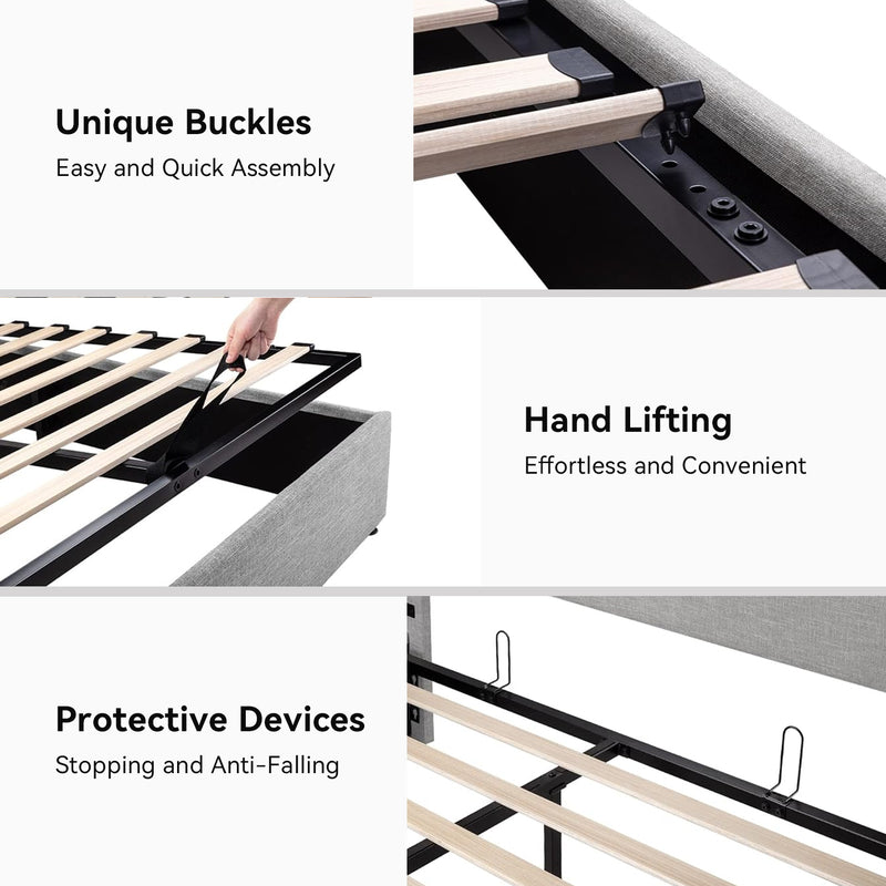 Lift Up Storage Bed Frame Hydraulic Storage with Modern Wingback Headboard, No Box Spring Required