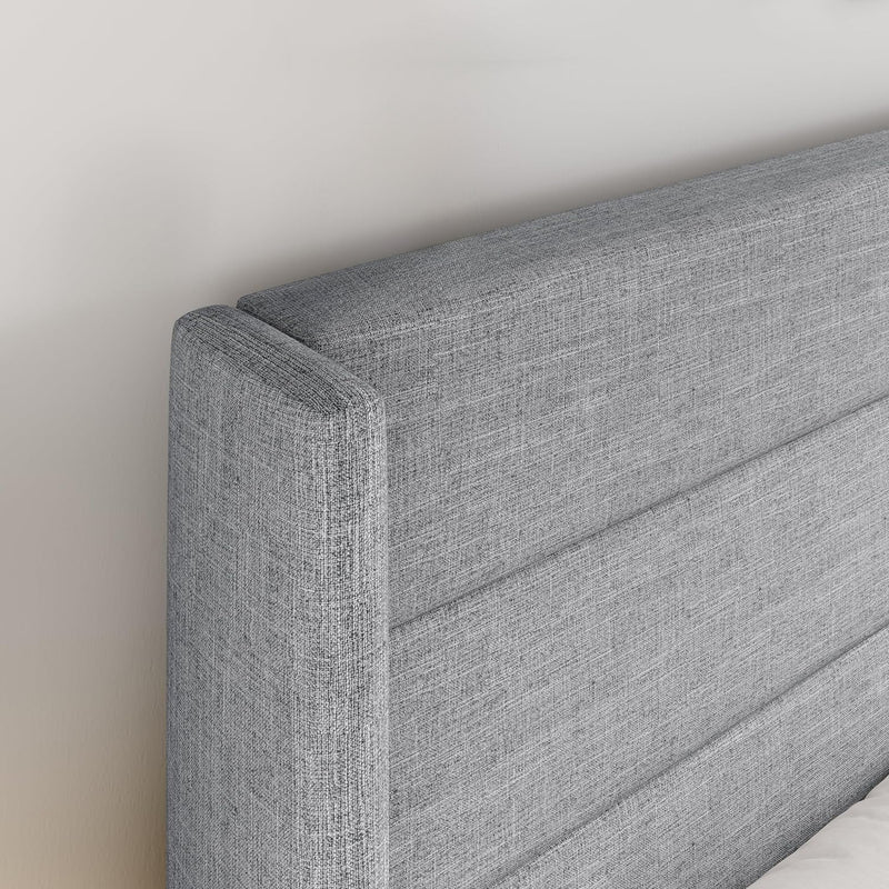 Lift Up Storage Bed Frame Hydraulic Storage with Modern Wingback Headboard, No Box Spring Required