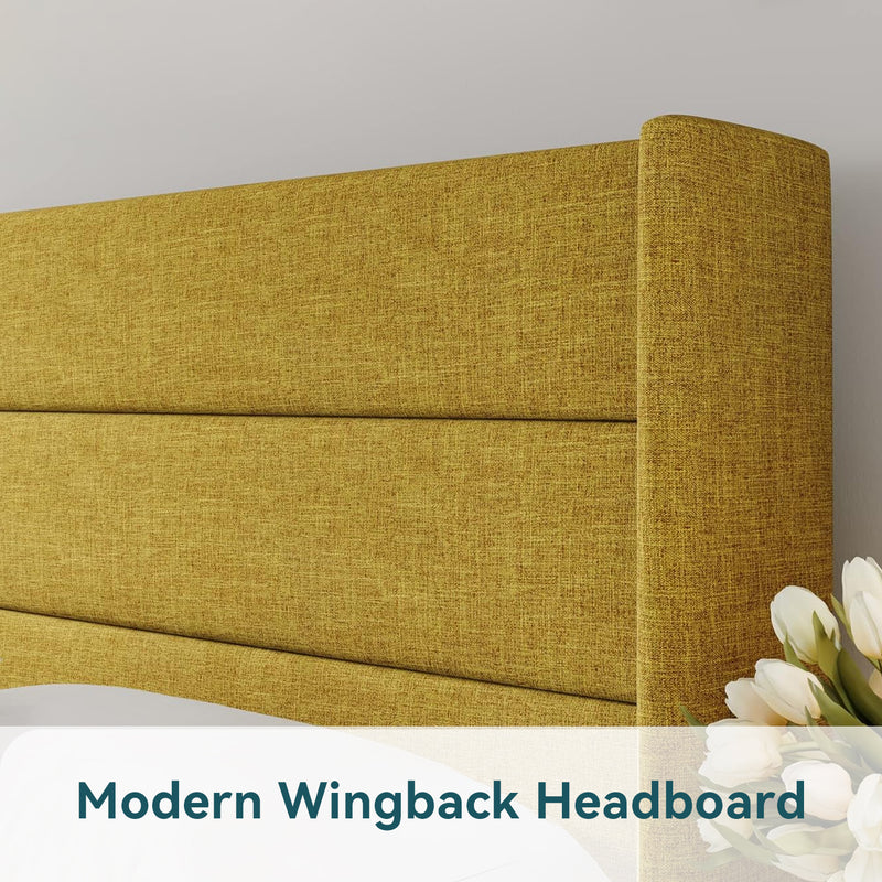 Lift Up Storage Bed Frame Hydraulic Storage with Modern Wingback Headboard, No Box Spring Required