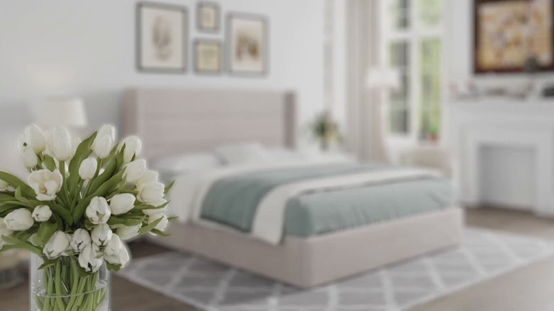 Lift Up Storage Bed Frame Hydraulic Storage with Modern Wingback Headboard, No Box Spring Required
