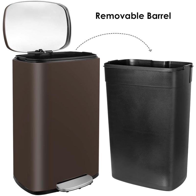 13.2 Gallon (50L) Step Trash Can Stainless Steel Garbage Bin with Removable Inner Bucket