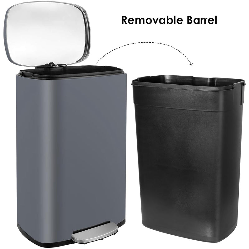 13.2 Gallon (50L) Step Trash Can Stainless Steel Garbage Bin with Removable Inner Bucket