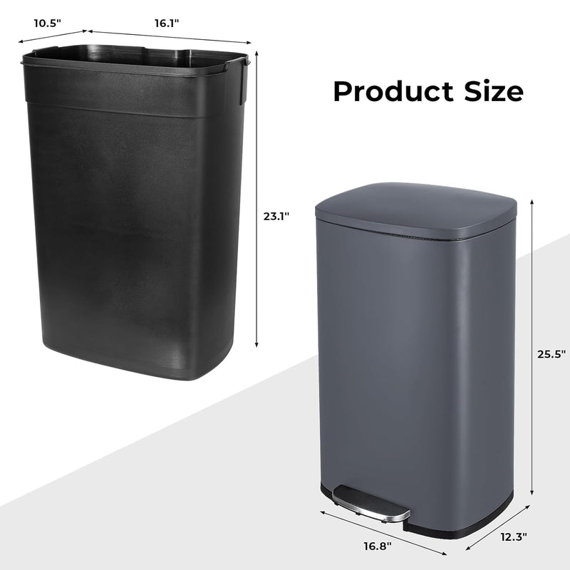 13.2 Gallon (50L) Step Trash Can Stainless Steel Garbage Bin with Removable Inner Bucket