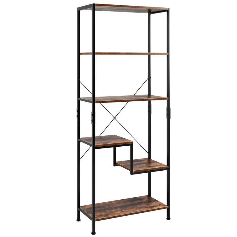 5 Tier Bookshelf Industrial Bookcase Vintage Storage Display Rack