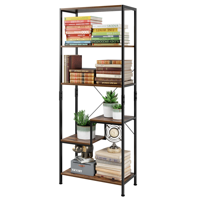 5 Tier Bookshelf Industrial Bookcase Vintage Storage Display Rack