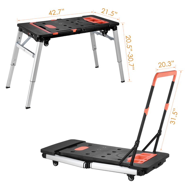 Multifunctional Folding Work Table, 7 in 1 Work Benches for Garage with 4 Wheels