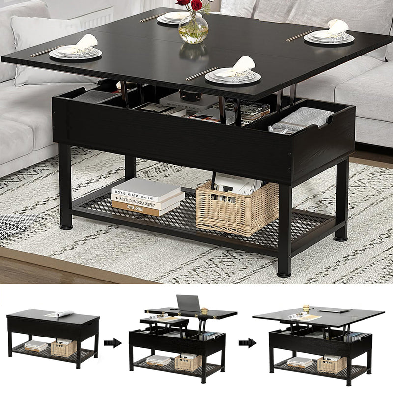Coffee Table with Lifting Top Modern Lift Dining Table with 4 Storage Spaces
