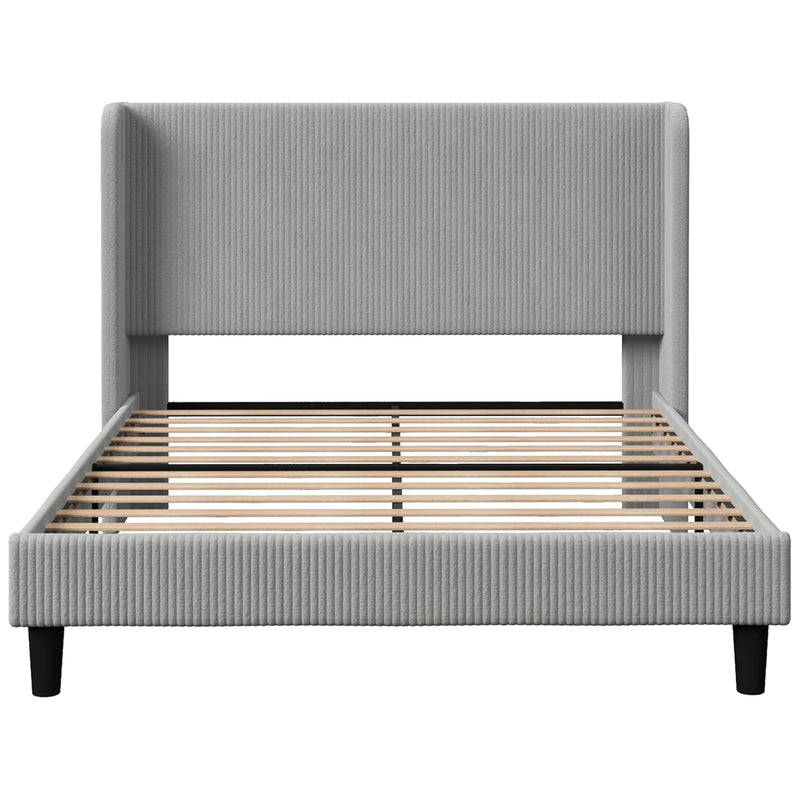 Upholstered Bed Frame in Corduroy Velvet with Wingback Headboard, No Box Spring Needed