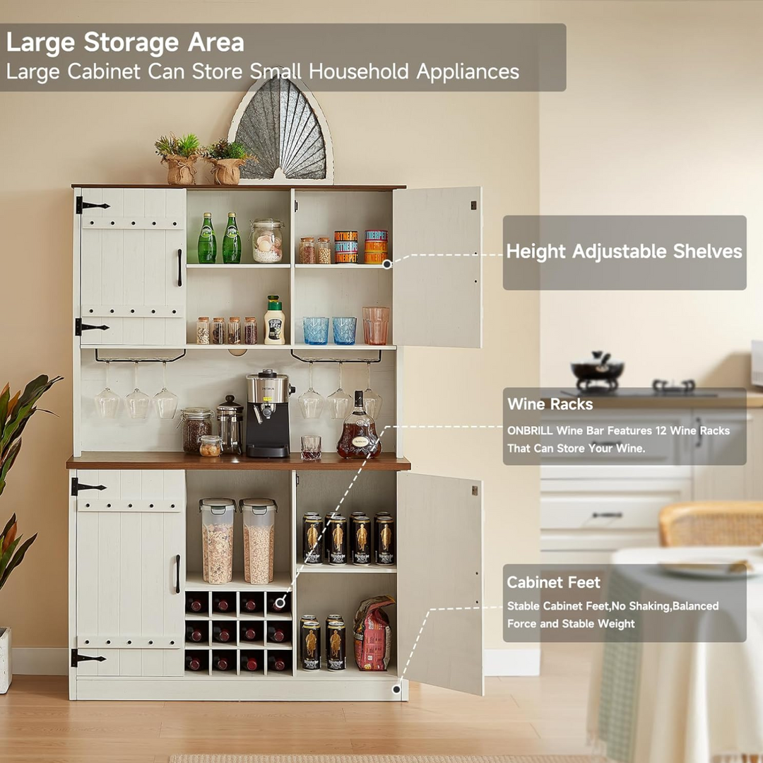 COWLOWN White Wood Pantry Organizer, Cupboard Storage Cabinet With 8-Door Shelves, Adjustable Shelves, 7-Drawers And 8-Wine Rack KIKIO205768 - The Home Depot