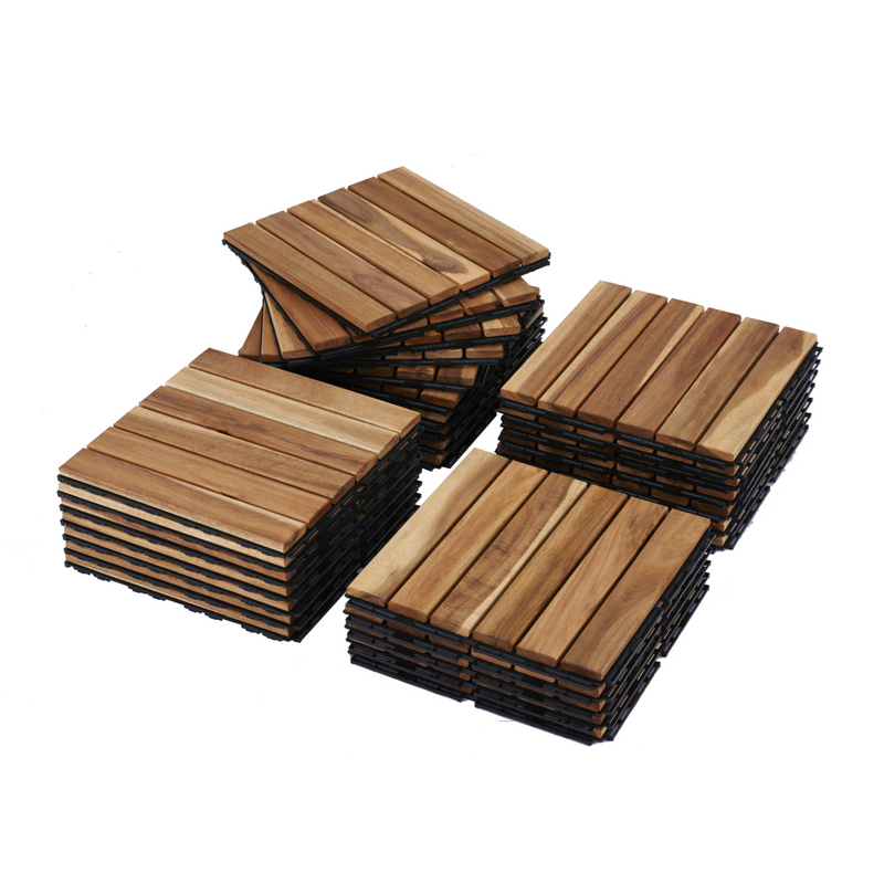 30 PCS Interlocking Deck Tiles, 12"x12" Waterproof Solid Acacia Wood Patio Tiles, Flooring Tiles Outdoor All Weather