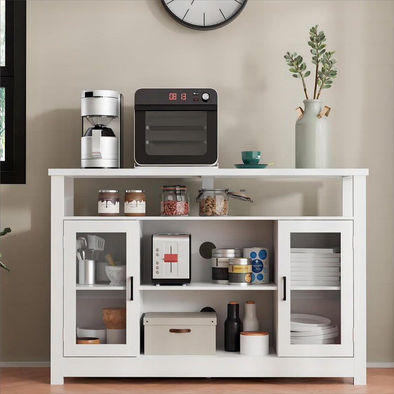 Buffet Sideboard Coffee Bar Cabinet 52 inches Kitchen Buffet Table Sideboard Accent Storage Cabinet with Doors, Glass