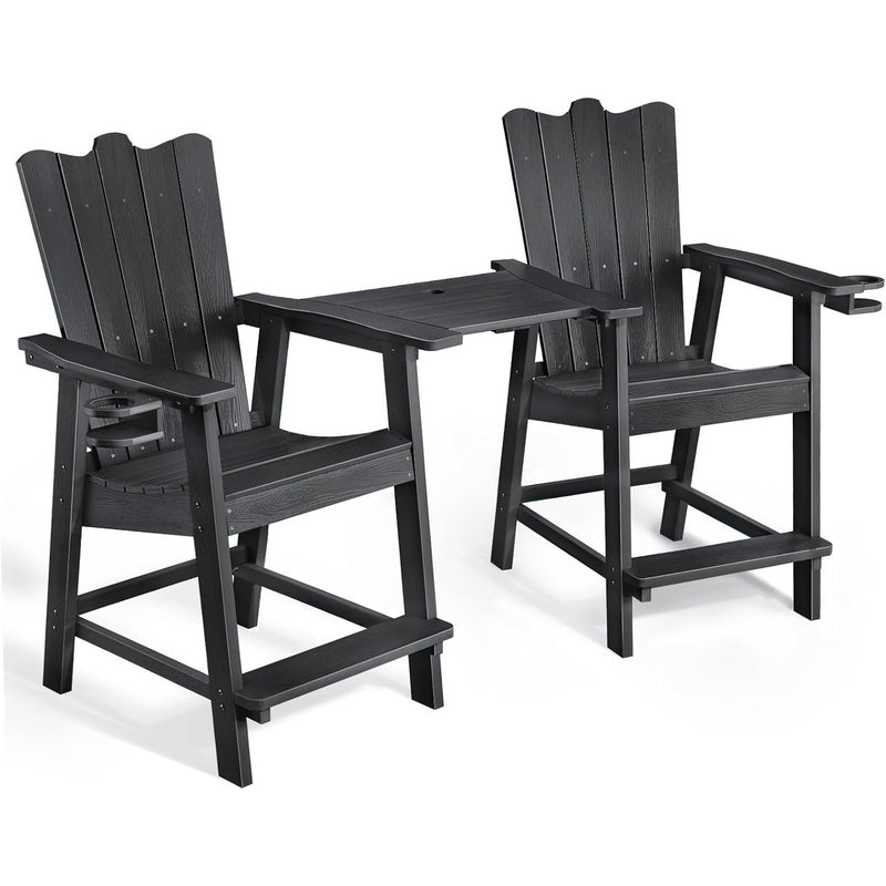 Tall Balcony Chair 2-Piece Set with Removable Connecting,  Outdoor Adirondack Chairs with Cup Holder and Umbrella Hole