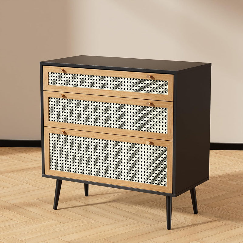 Ohwill Rattan Dresser Wood Natural Storage with 3 Drawers