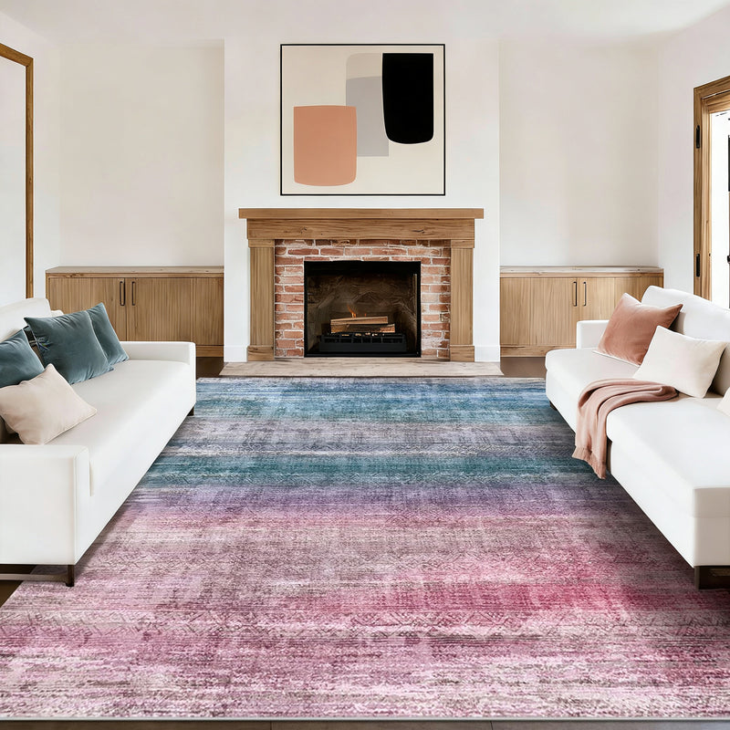 Orchid Mist Washable Area Rug, Soft Low-Pile, Non-Slip & Stain-Resistant Easy-Care Carpet