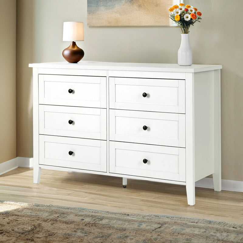 Traditional White Dresser with 6 Drawers, Storage Dresser, Chest Dresser