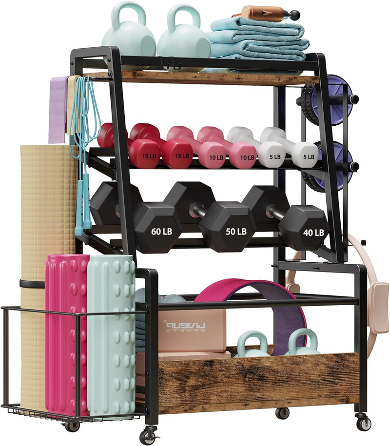 Dumbbell Rack Home Gym Storage Rack for Dumbbells Kettlebells Yoga Mats and Balls