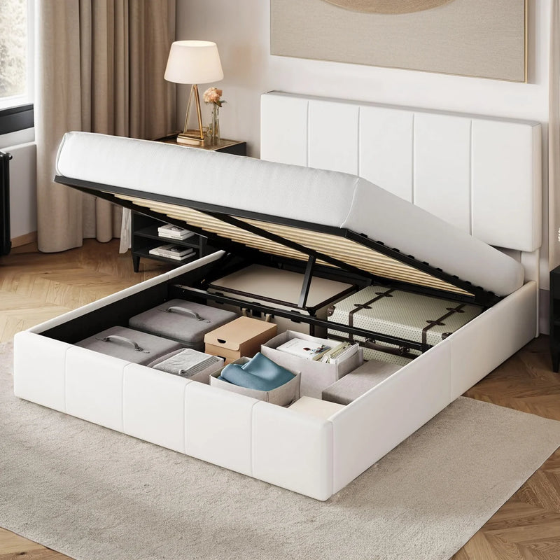 Upholstered Platform Bed Velvet Lift Up Storage Bed Frame with Vertical Channel Tufted Headboard, Hydrualic Underneath Storage, Wooden Slats Support