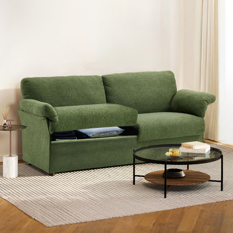 Boucle Couch 67-inch Loveseat Sofa with Storage, Fluffy Armrests