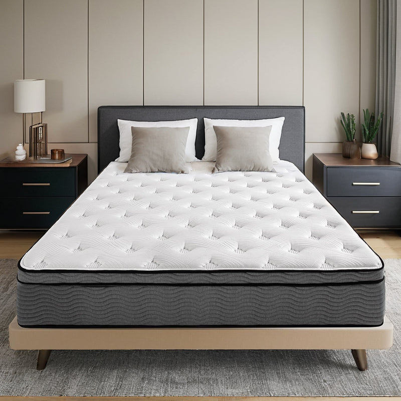 12 Inch Mattress with Breathable Knitted Fabric, Memory Foam Mattress with Individually Wrapped Coils, CertiPUR-US Certified, Medium Firmness, SG Made