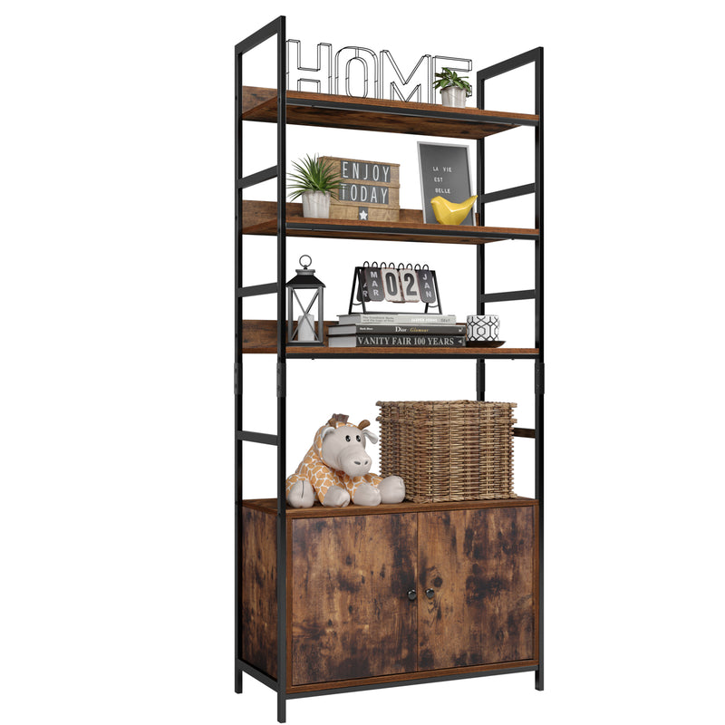 Ohwill 6 Tier Bookshelf, 70.8 in Industrial Bookcase with Doors and Shelves