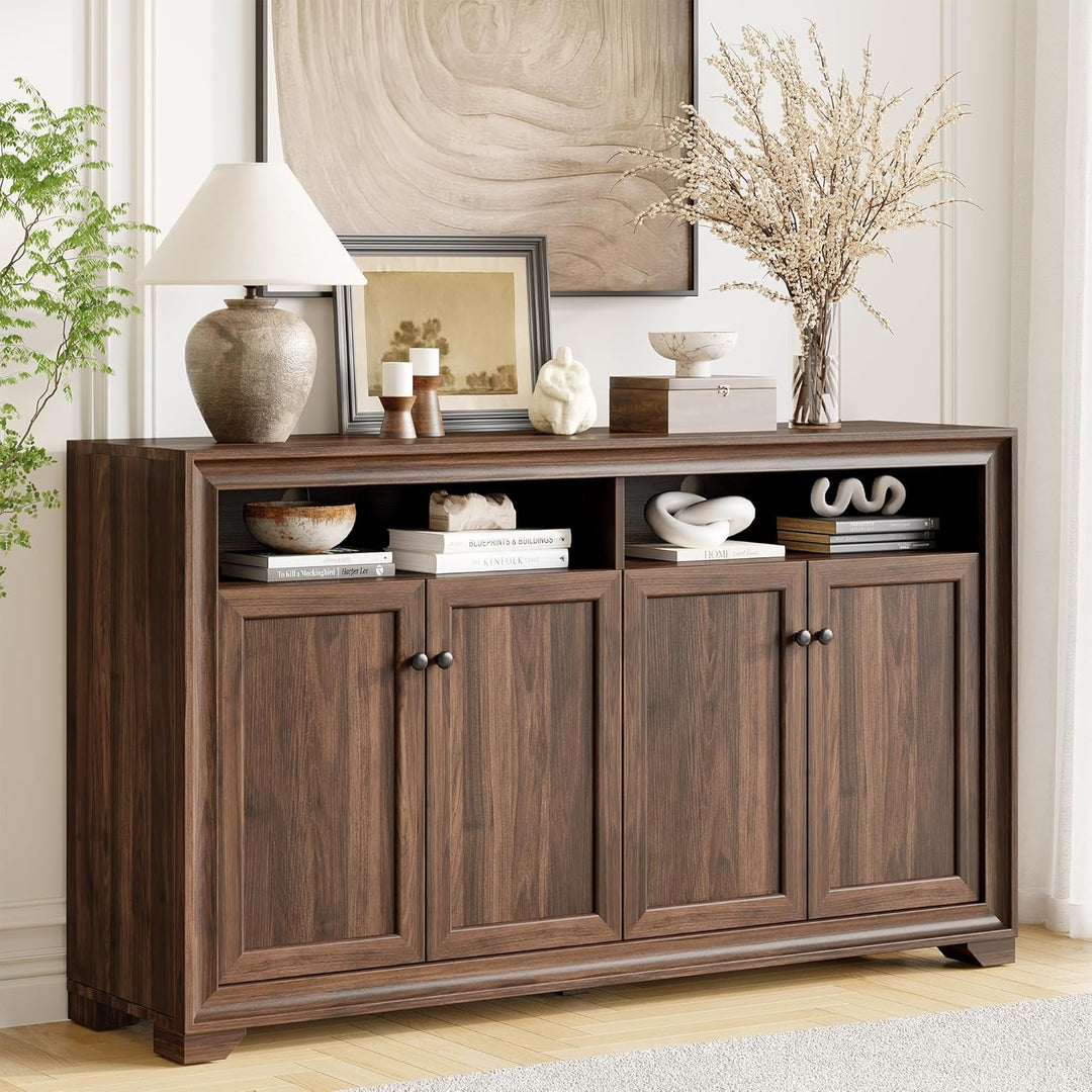 60 Inches Buffet Cabinet Sideboard Console Table with 4 Doors and Adjustable Shelf