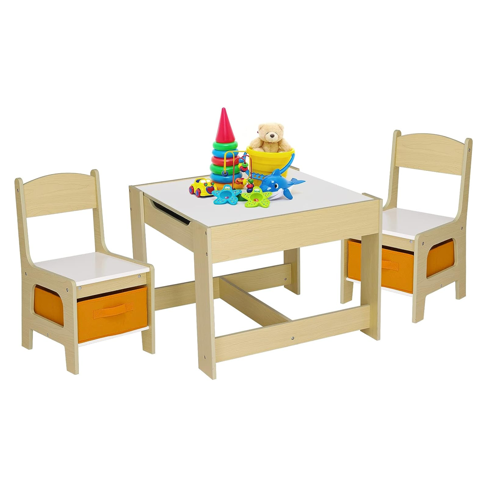 Kids Table and Chairs Set with Storage Drawers, Drawing Black Board ...