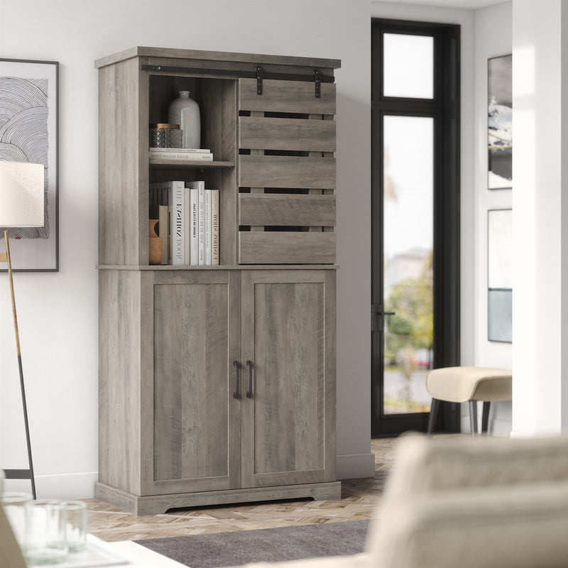 Tall Kitchen Pantry Cabinet Storage Cabinet With Sliding Door And Adjustable Shelves