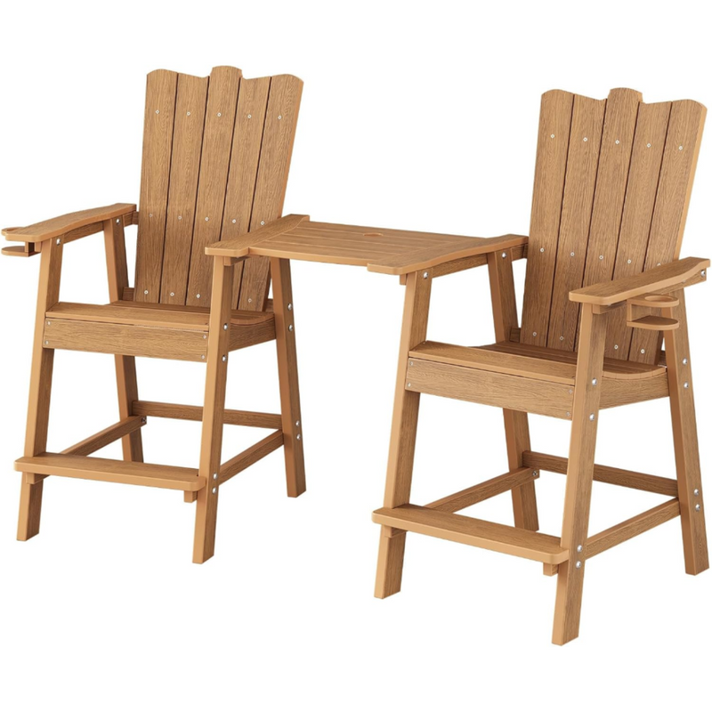 Tall Balcony Chair 2-Piece Set with Removable Connecting,  Outdoor Adirondack Chairs with Cup Holder and Umbrella Hole