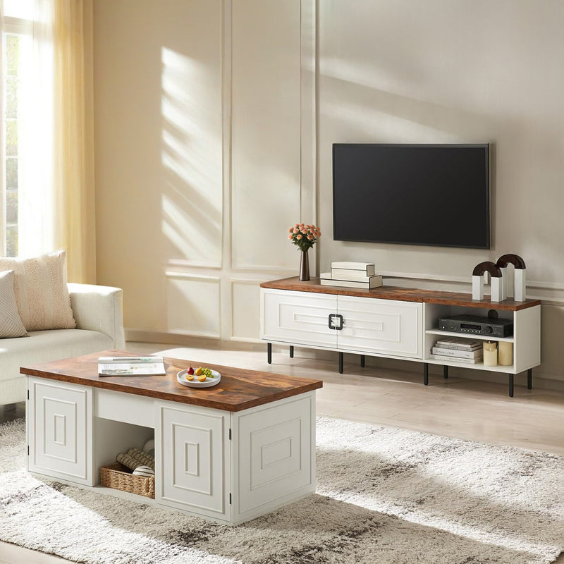 Combination Furniture Set Farmhouse Lift Coffee Table and TV Stand up to 80 Inch TV
