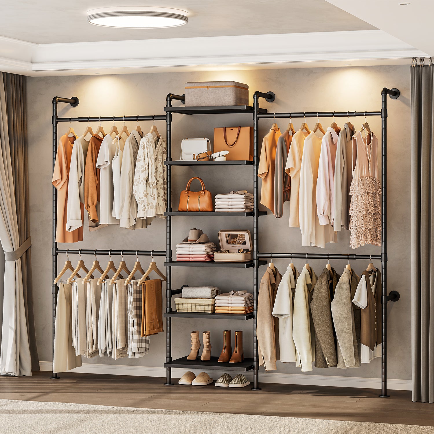 Wall Mounted Closet Organizer System, Industrial Pipe Clothes Rack wit ...