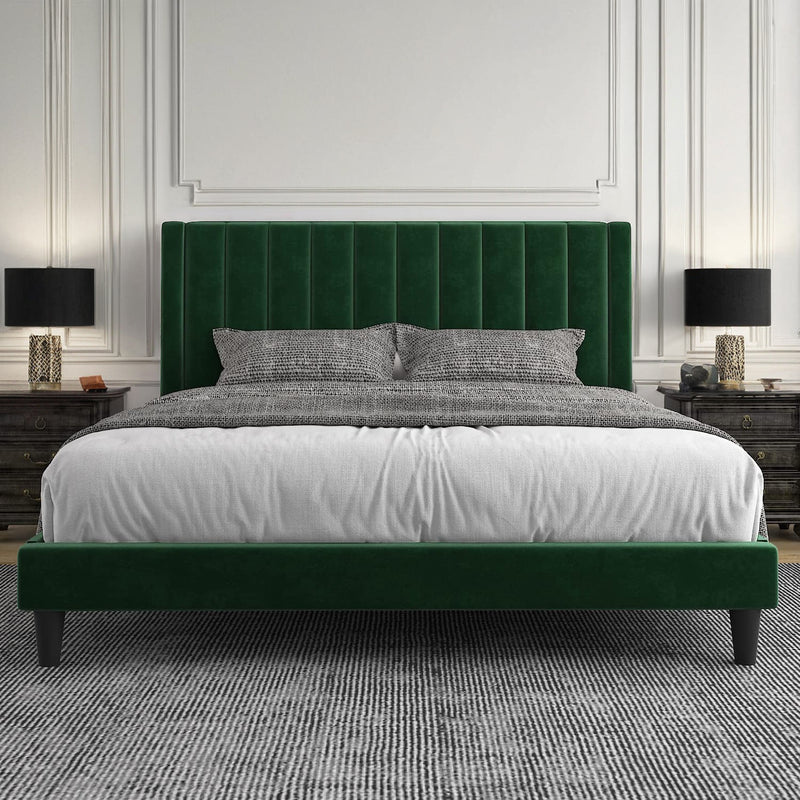 Velvet Upholstered Bed Frame with Tufted Headboard-Full/Queen/King Size