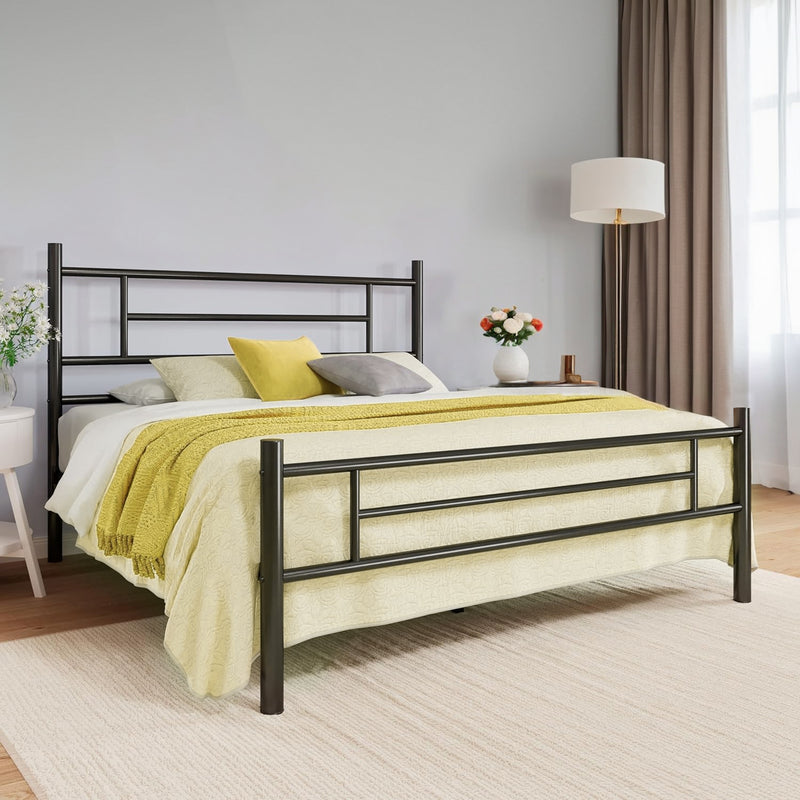 Metal Platform Bed Frame Black Bed Frame with Headboard and Footboard, Underbed Storage, Strong Metal Slats Support, Mattress Foundation, No Box Spring Needed