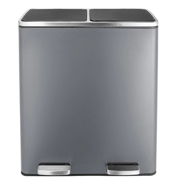 Dual Trash Can 16 Gal (60L) Stainless Steel Large Kitchen Rubbish Bin  with Removable Inner Buckets