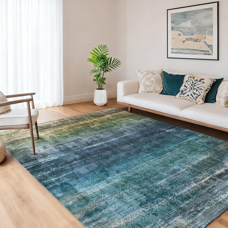 Teal Abstract Area Rug, Washable Non-Slip Modern Carpet for Bedroom, Living Room & Home Decor