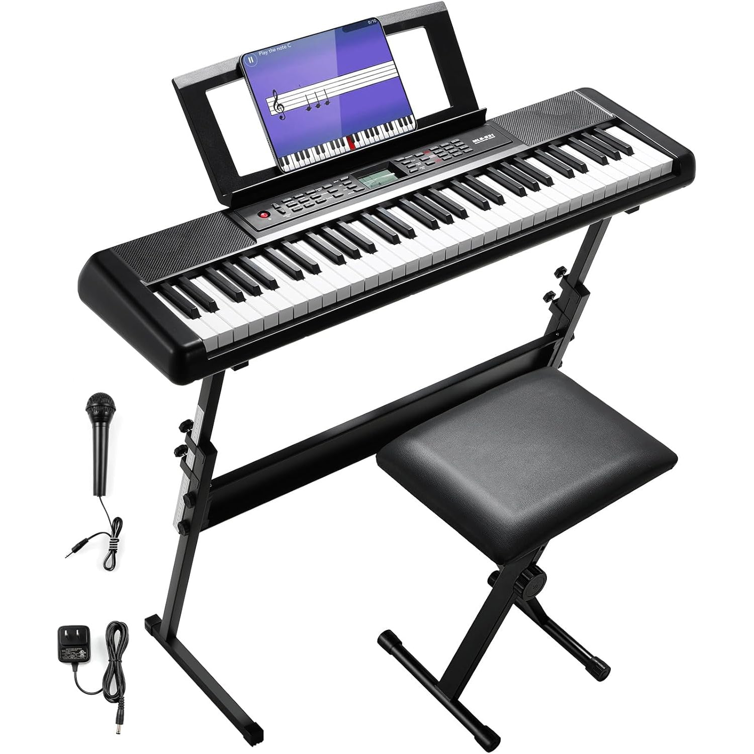 61 Key Portable Electronic Keyboard Piano with Adjustable Stand, Folda ...