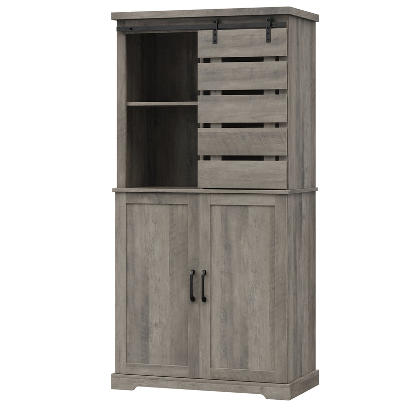 Tall Kitchen Pantry Cabinet Storage Cabinet With Sliding Door And Adjustable Shelves