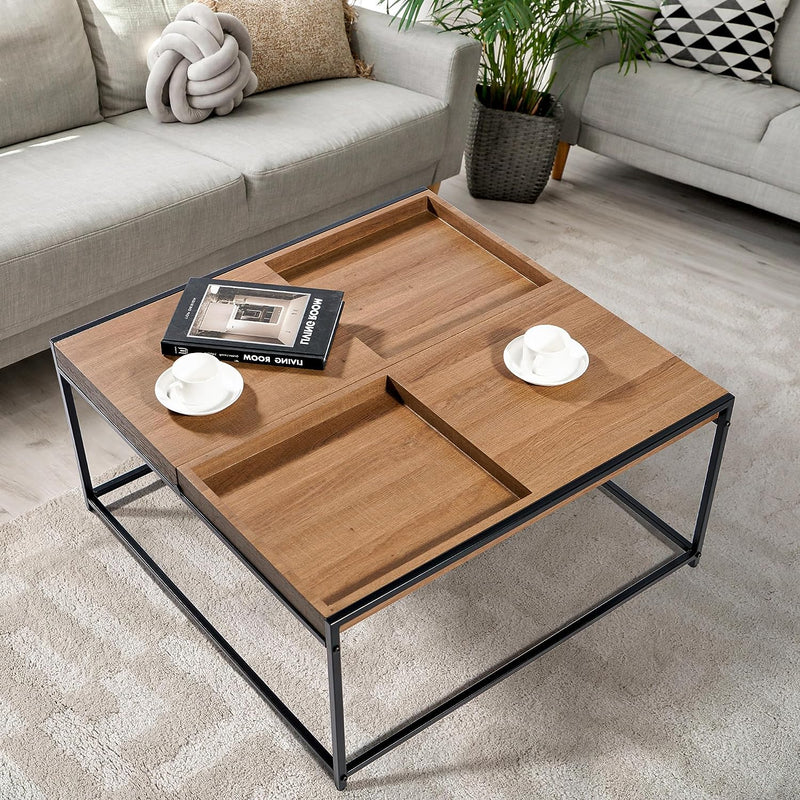 Square Coffee Table 31.5* 31.5 inch Mid Century Accent Table with Groove