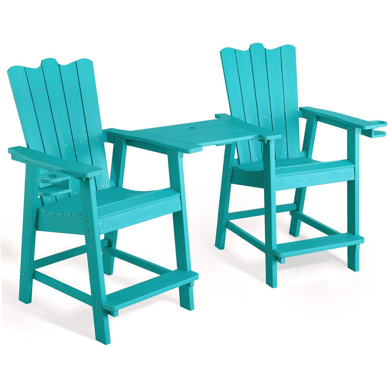 Tall Balcony Chair 2-Piece Set with Removable Connecting,  Outdoor Adirondack Chairs with Cup Holder and Umbrella Hole