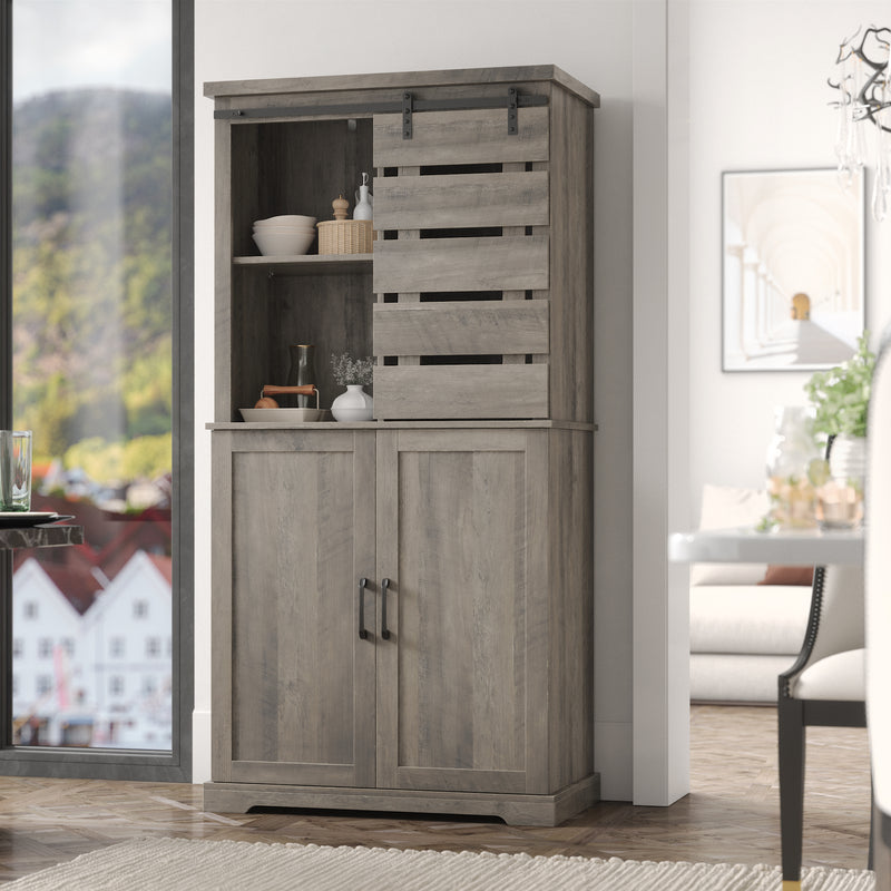 Tall Kitchen Pantry Cabinet Storage Cabinet With Sliding Door And Adjustable Shelves