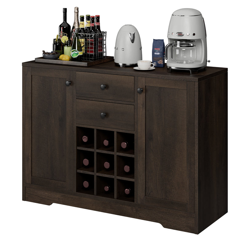 Coffee Bar Cabinet Kitchen 43-inch Buffet Cabinet with Storage, Drawers, Adjustable Shelves, and Wine Rack